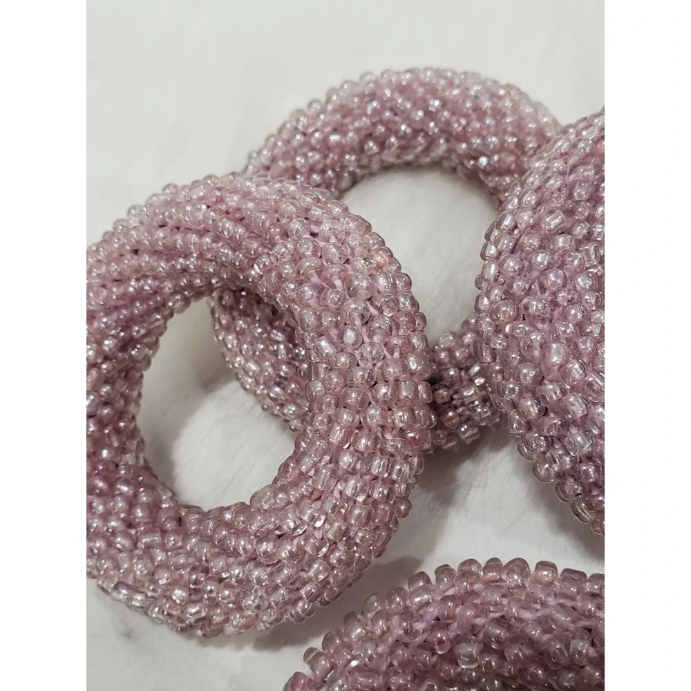 Set of 4 Beaded Napkin Rings Holders pink mauve romantic kitchen set